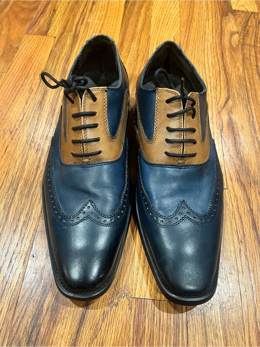 La Milano Men's Two Tone‎ Wingtip Oxford Dress Shoes Navy Cognac Leather Size 10